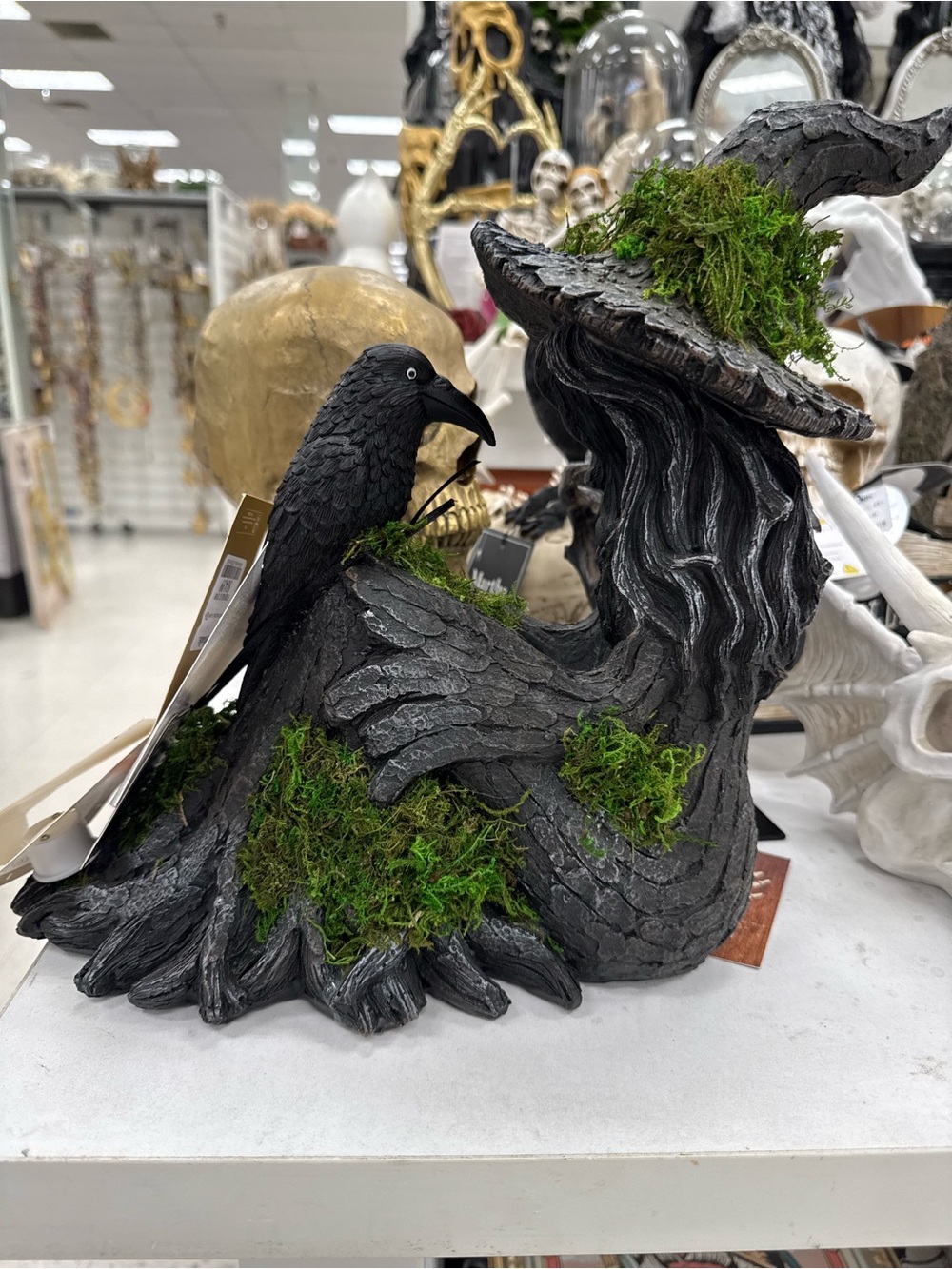 well dressed home Light Up Mossy Tree Witch W/ Crow Raven Viral Halloween Decor